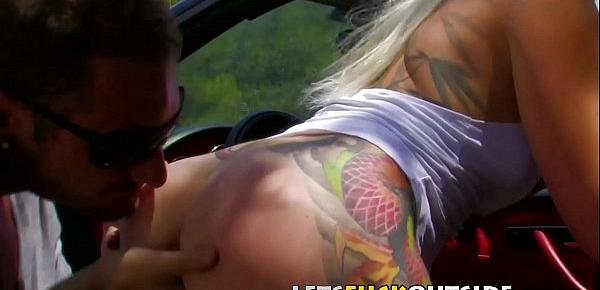  Lets Fuck Outside - HOT Inked Blonde Babe Love Car Fuck